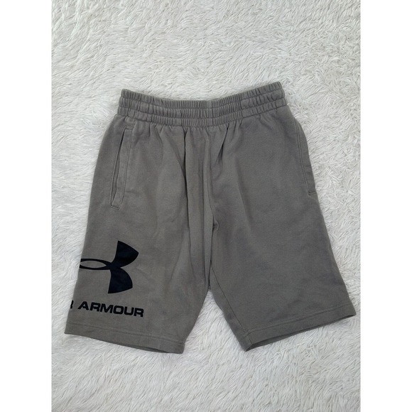Men's Under‎ Armour Heat Gear Loose Fit Athletic Shorts Grey Black Logo Size S - Picture 1 of 6